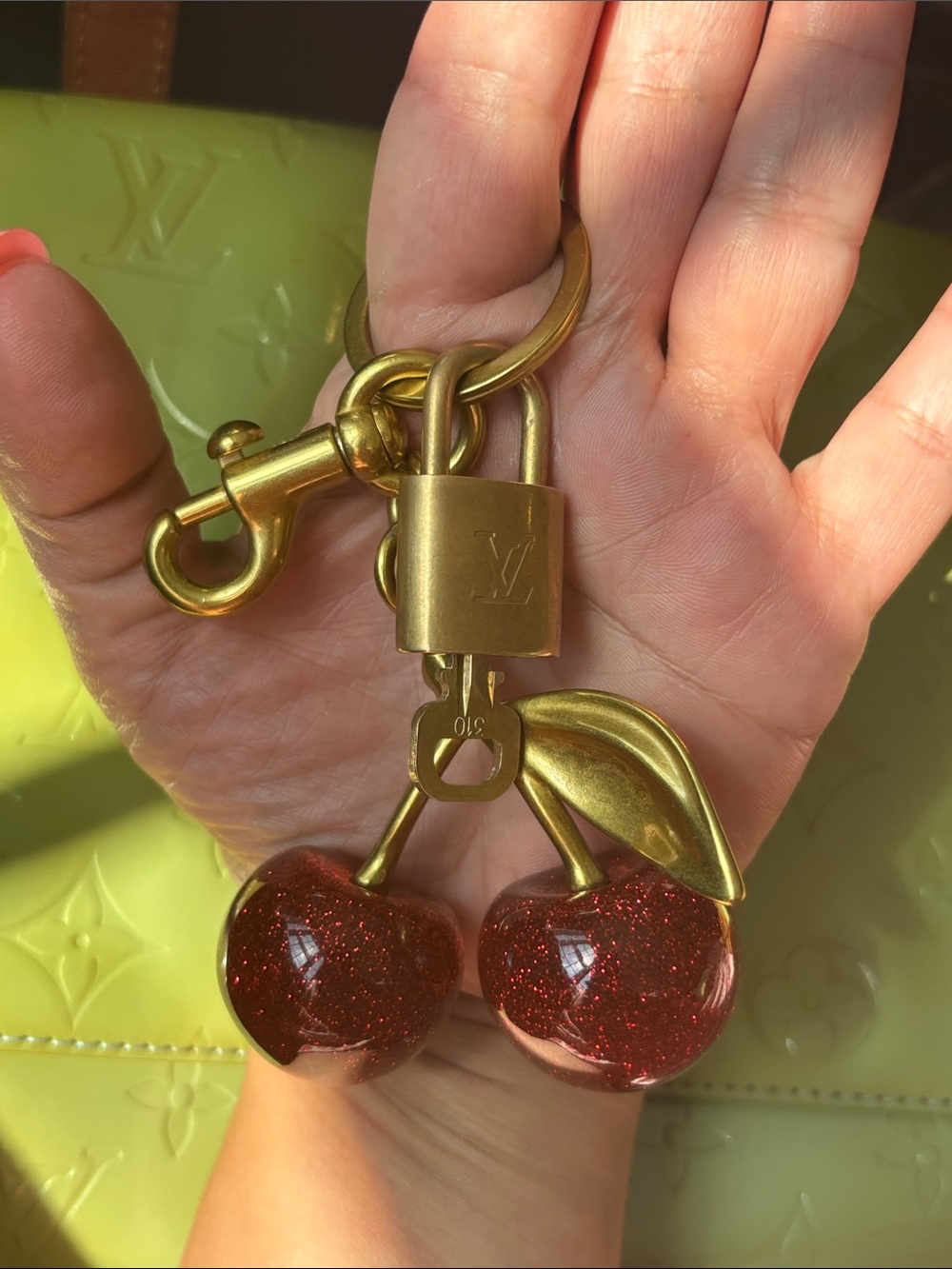 Louis Vuitton Gold Hardware Red Glitter Cherry Bag Charm Key Holder